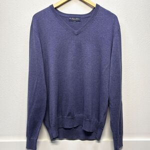 Brooks Brothers Blue Supima Cotton V Neck Pullover Sweater Men's Sz Large